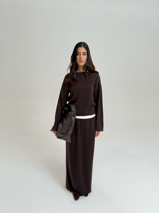 Deep Brown Merino Wool Knit Top