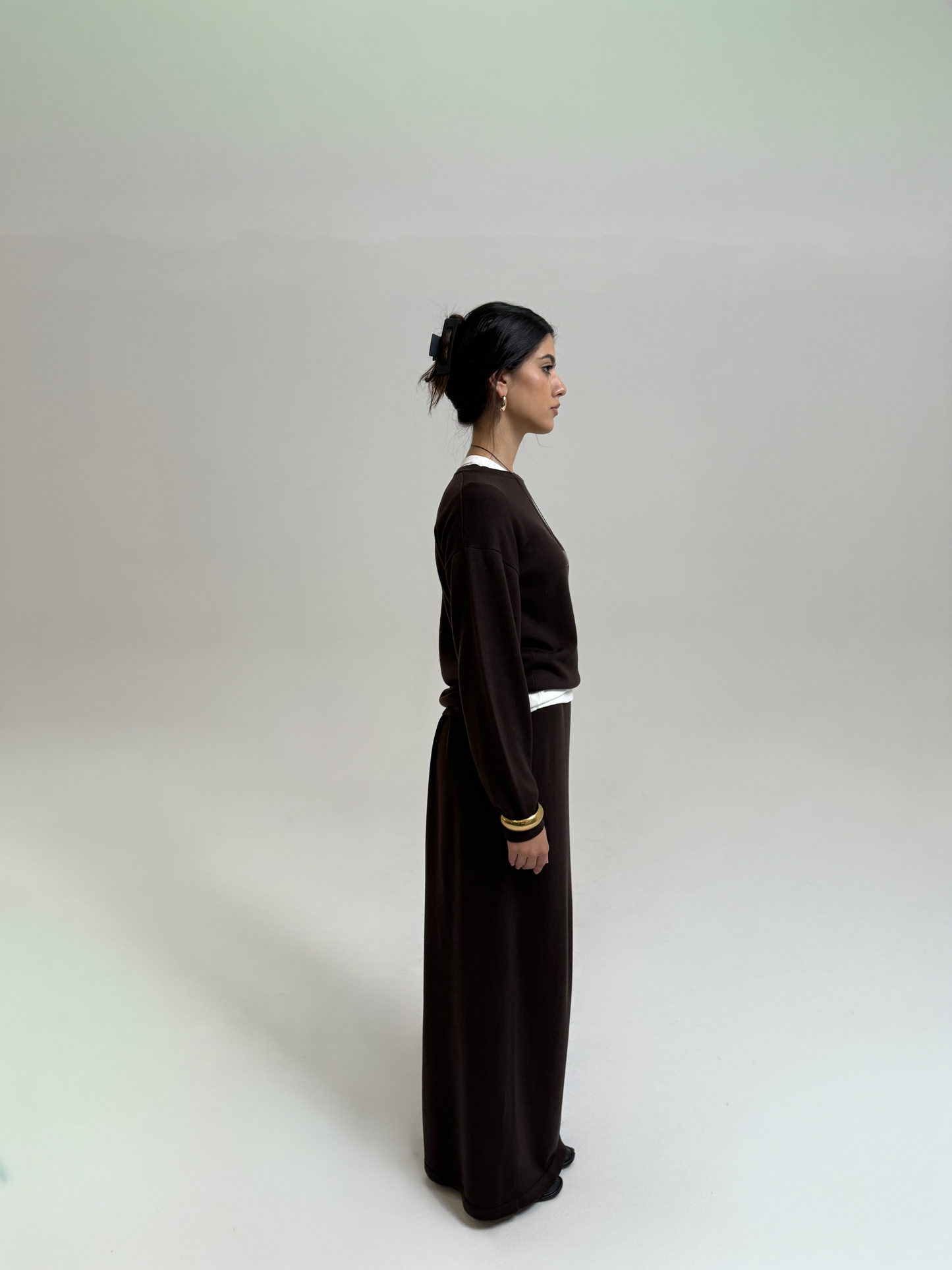 Deep Brown Merino Wool Knit Skirt